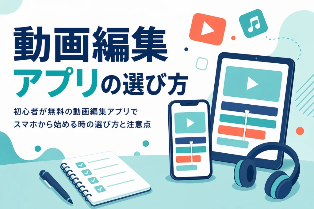 初心者が無料の動画編集アプリでスマホから始める時の選び方と注意点を紹介する記事のアイキャッチ