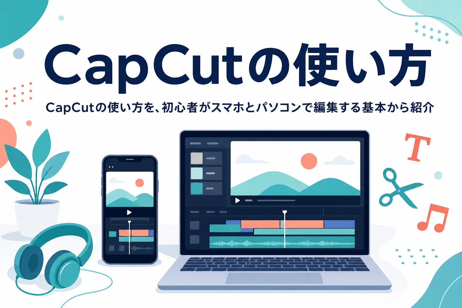 CapCutの使い方を、初心者がスマホとパソコンで編集する基本から紹介する記事のアイキャッチ