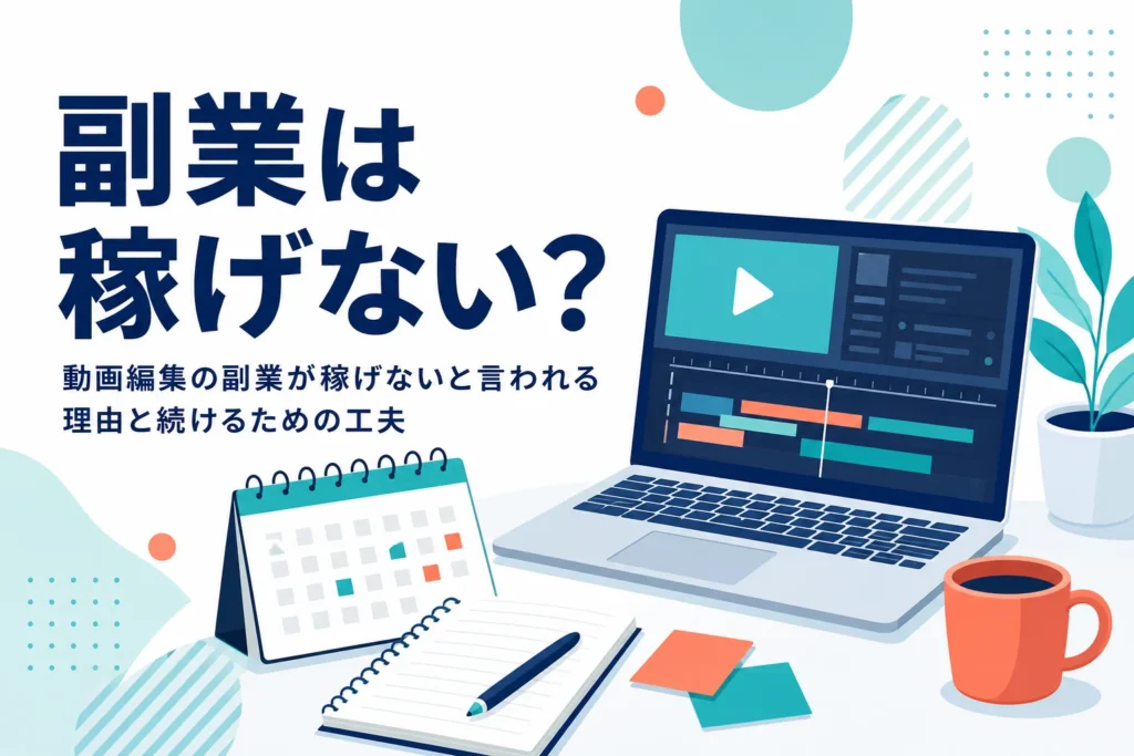動画編集の副業が稼げないと言われる理由と続けるための工夫を紹介する記事のアイキャッチ