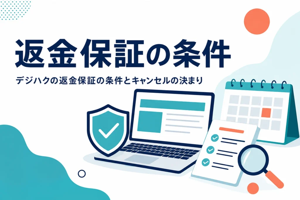 デジハクの返金保証の条件とキャンセルの決まりを紹介する記事のアイキャッチ