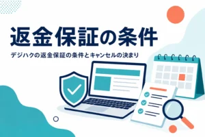 デジハクの返金保証の条件とキャンセルの決まりを紹介する記事のアイキャッチ