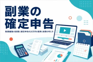 動画編集の副業と確定申告の20万円の基準や経費の考え方を紹介する記事のアイキャッチ