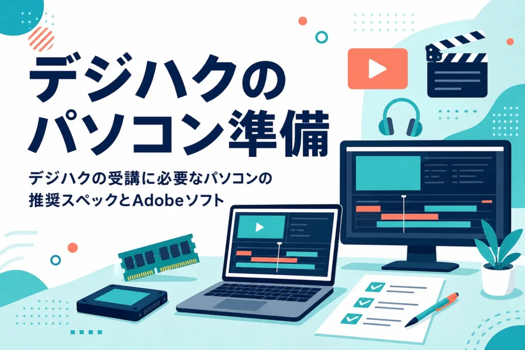 デジハクの受講に必要なパソコンの推奨スペックとAdobeソフトの準備を紹介する記事のアイキャッチ