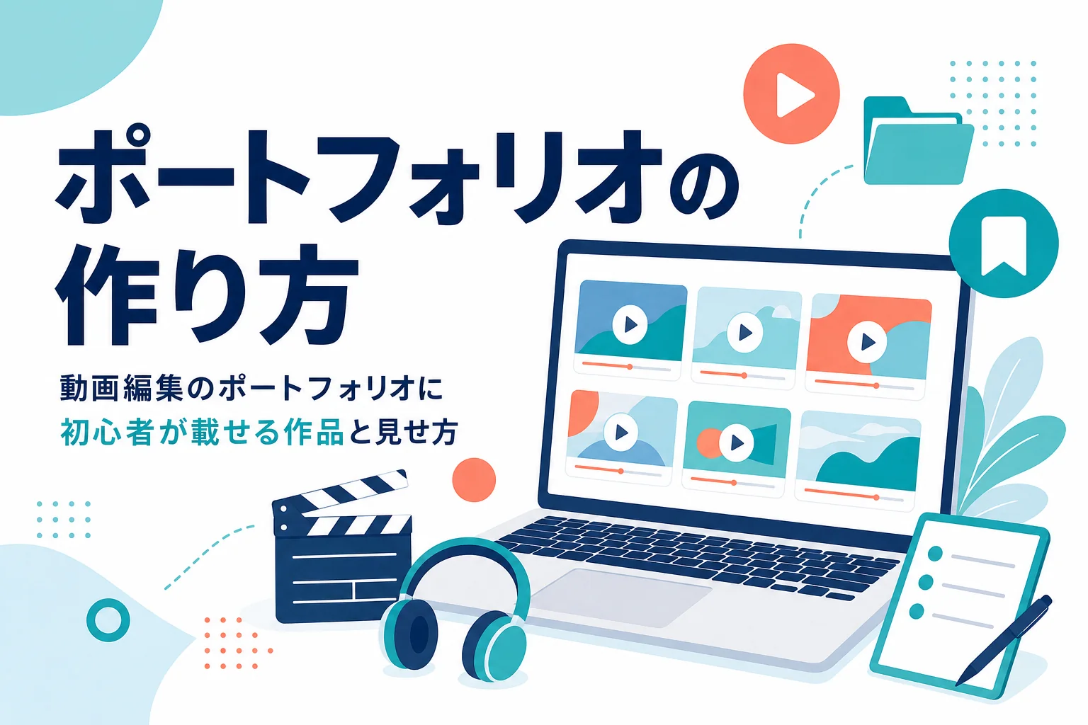 動画編集のポートフォリオに初心者が載せる作品と見せ方を紹介する記事のアイキャッチ
