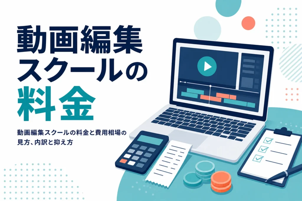 動画編集スクールの料金と費用相場の見方、受講料の内訳と費用を抑える考え方を紹介する記事のアイキャッチ