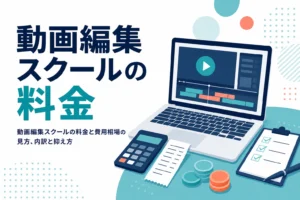動画編集スクールの料金と費用相場の見方、受講料の内訳と費用を抑える考え方を紹介する記事のアイキャッチ