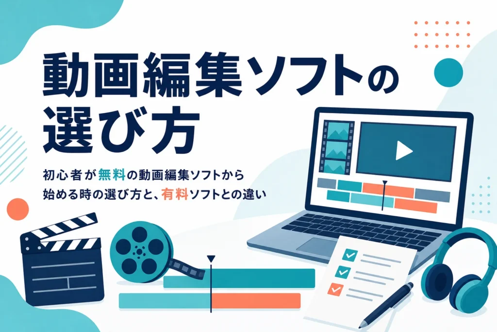 初心者が無料の動画編集ソフトから始める時の選び方と、有料ソフトとの違いを紹介する記事のアイキャッチ
